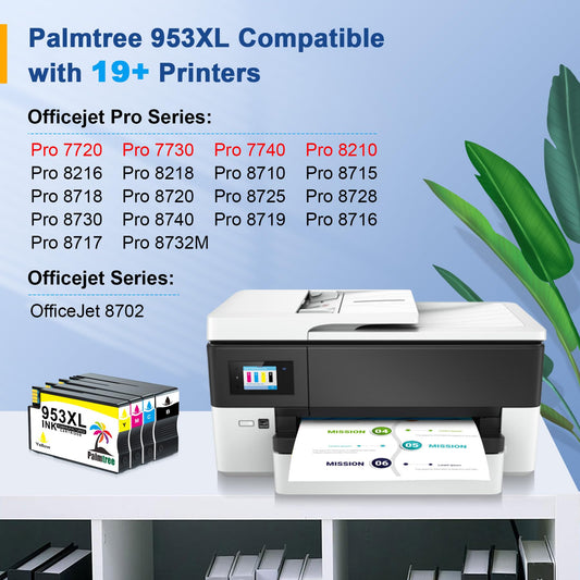 Palmtree 953XL printer cartridges refilled for HP 953XL multipack 953 XL for HP Officejet Pro 7720 cartridges Pro 7740 8715 8710 8210 8720 7730 8218 8730 8725 8718 8728 8740 printer (4-pack)