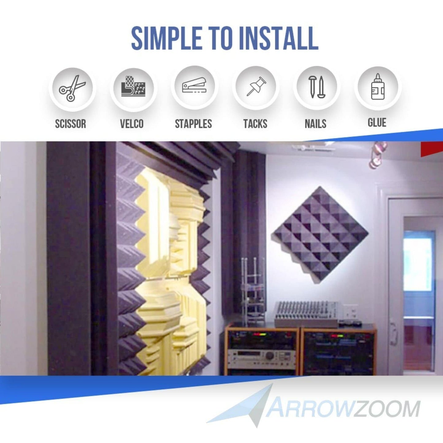 Arrowzoom 12 Acoustic Foam Tiles Long Bass Traps 12x12x24cm Soundproofing Wall Decor Sound Absorbers Broadband Absorbers Recording Studio Soft Foam Black 1133