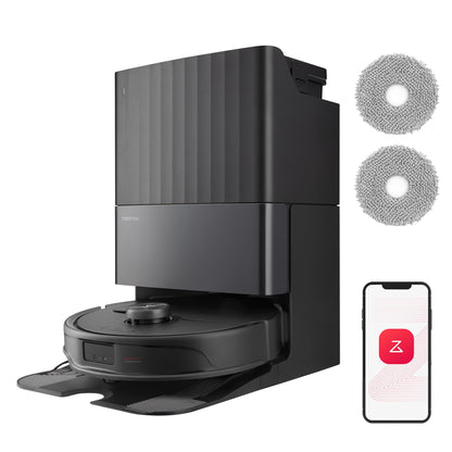 Roborock Qrevo Master robot vacuum with mopping function & detachable mop, FlexiArm Design™, HyperForce® suction power of 10,000 Pa, includes 2 additional mops, robot vacuum set (Black)