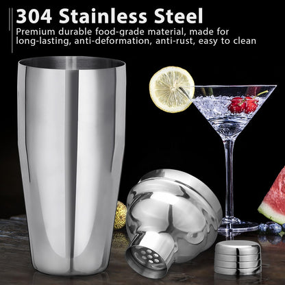 Cocktail Shaker Set, 750ml Stainless Steel Shaker Set, 15 Piece Professional Cocktail Mixing Set, Bartender Set with Bamboo Stand, Recipe Book, Jigger, Spoon, Gift Set for Bar, Home