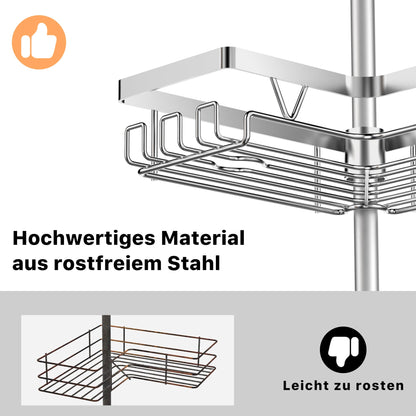 Kegii shower caddy, telescopic shower shelf without drilling, corner shelf bathroom organizer stainless steel, height adjustable for shower corners silver