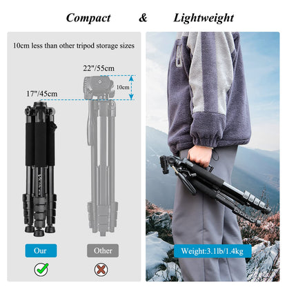Victiv Camera Tripod with 52–160-185cm height, lightweight tripod with detachable 3-way head, aluminum camera stand for DSLR Canon Nikon Sony, tripod for smartphone with phone holder.