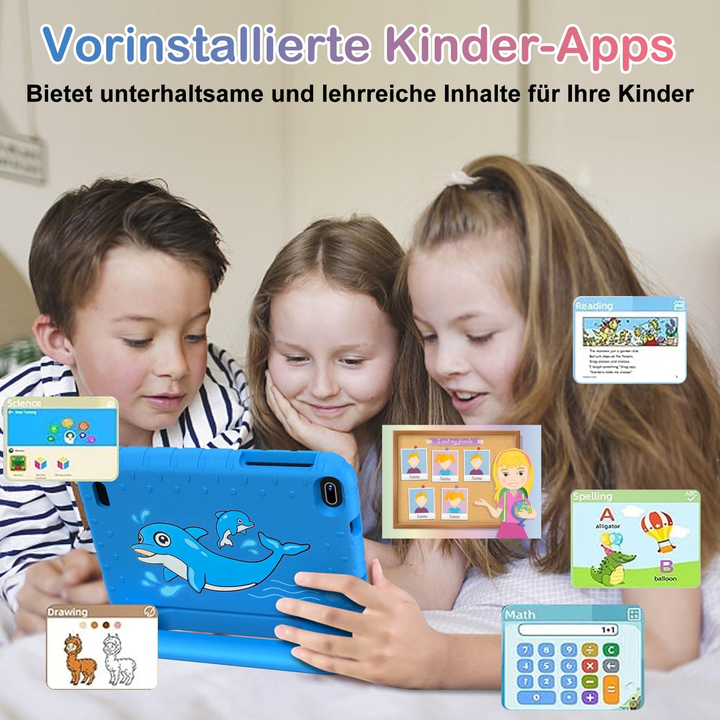 Biegedy Android 14 tablet, 7 inch, 10GB RAM + 64GB ROM/TF 512GB, Octa-core 1.8GHz | Child Educational | Parental Control | 5G Wi-Fi | Dual Camera | BT 5.0, With Blue Holster