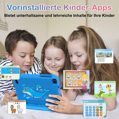 Biegedy Android 14 tablet, 7 inch, 10GB RAM + 64GB ROM/TF 512GB, Octa-core 1.8GHz | Child Educational | Parental Control | 5G Wi-Fi | Dual Camera | BT 5.0, With Blue Holster