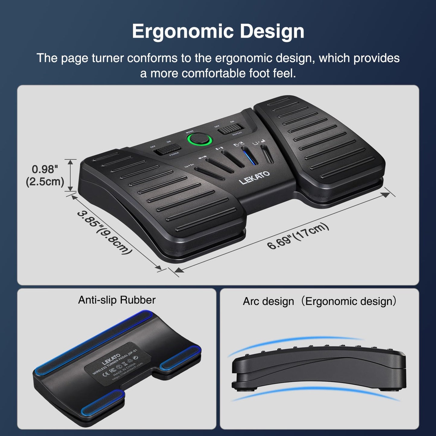 LEKATO Bluetooth Page Turning Pedal, Wireless Page Turner, Rechargeable Page Flipper for Smartphone Tablet Computer, 5 Modes, Wireless Foot Switch for Playing Instruments or Prompting