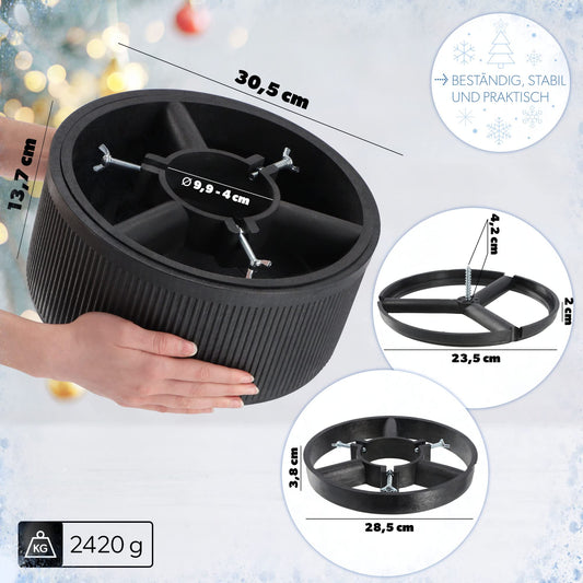 KADAX Christmas tree stand made of recycled plastic, for real trees up to 150cm tall. Graphite color.