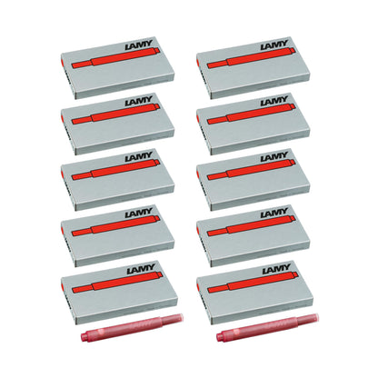 LAMY T10 10-pack ink cartridges with high ink capacity - suitable for all Lamy cartridge fountain pen models - contents 1.25ml per cartridge - 5 pieces per pack - ink color red