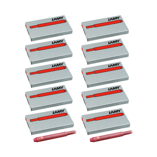 LAMY T10 10-pack ink cartridges with high ink capacity - suitable for all Lamy cartridge fountain pen models - contents 1.25ml per cartridge - 5 pieces per pack - ink color red