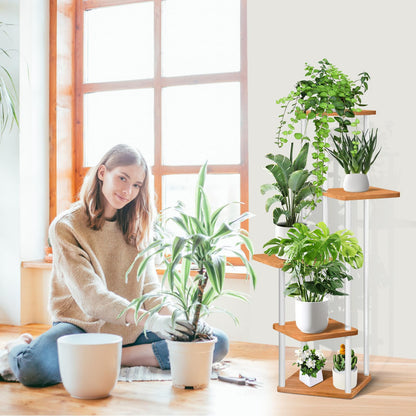 VASZOLA 5-Tier Wooden Flower Rack Plant Stand, Multi-layer Flower Display Stand Plant Shelf Flower Bench Flower Stairs Plant Stairs Shelf for Indoor Garden Balcony Decor (White)
