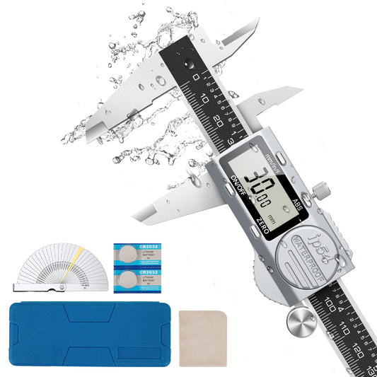 Housolution Digital Caliper, Electronic Vernier Caliper with ABS Function, 6-Inch IP54 Waterproof Slide Caliper with LCD Display & Spare Battery, with Feeler Gauge for Accurate Measurement, Silver+Black