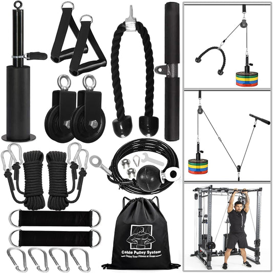 Favuit Cable Pulley Fitness Cable Lat Pull-down Forearm Trainer Set, Gym Arm Strength Training Triceps Rope Weight Fitness Equipment DIY Lat Pull Tower Cable Pulley System for Home Gym Biceps Curl Triceps Arm Training.