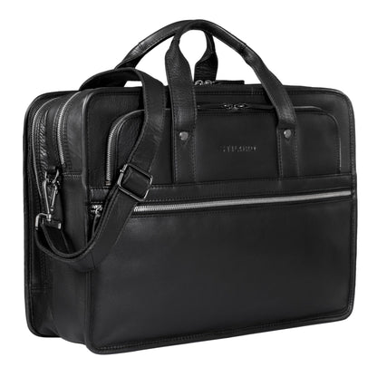 STILORD 'Yves' Briefcase Men Women Leather Business Bag Document Bag 15.6 Inch Laptop Bag Business Bag Teacher Bag Real Cowhide Leather, Color: Black