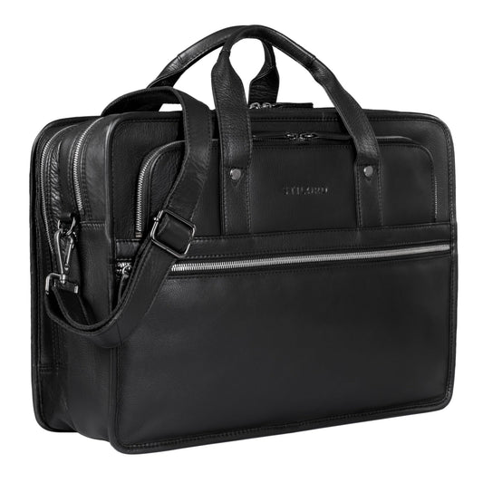 STILORD 'Yves' Briefcase Men Women Leather Business Bag Document Bag 15.6 Inch Laptop Bag Business Bag Teacher Bag Real Cowhide Leather, Color: Black