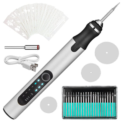 SVILINEK Wireless USB Electric Engraving Pen, Engraving Tool Customizer with 20 Drill Bits 16 Engraving Templates 3 Cutting Discs for Wood Glass Ceramic Stone Jewelry