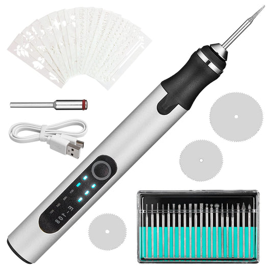 SVILINEK Wireless USB Electric Engraving Pen, Engraving Tool Customizer with 20 Drill Bits 16 Engraving Templates 3 Cutting Discs for Wood Glass Ceramic Stone Jewelry