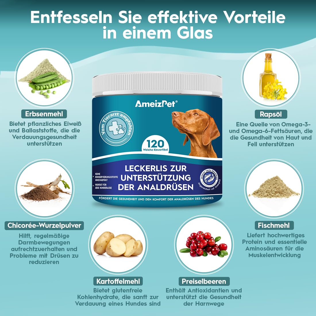 AmeizPet Soft Dog Treats Anal Gland Relief Salve, Digestion Snacks for Dogs, 120 Dog Treats