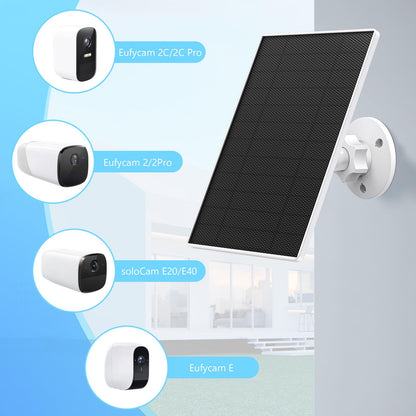 Solar panel for eufy camera, 5W solar panel for Eufy E, 2C/2C Pro, 2/2Pro, E20/E40, Solo, SoloCam spotlight, IP65 waterproof for Eufy with micro-USB connection and (6W white)