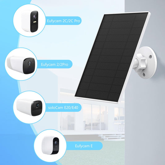 Solar panel for eufy camera, 5W solar panel for Eufy E, 2C/2C Pro, 2/2Pro, E20/E40, Solo, SoloCam spotlight, IP65 waterproof for Eufy with micro-USB connection and (6W white)