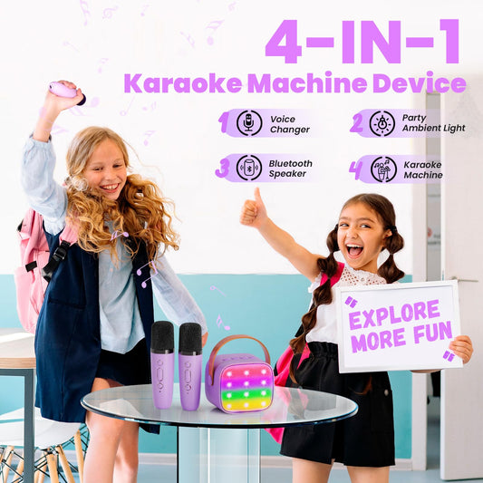 Wowstar Karaoke Machine with 2 microphones, [Premium Version] Bluetooth Karaoke Machine for kids and adults with voice changing effects & LED lights Boys Girls Gifts Home Party (Purple)