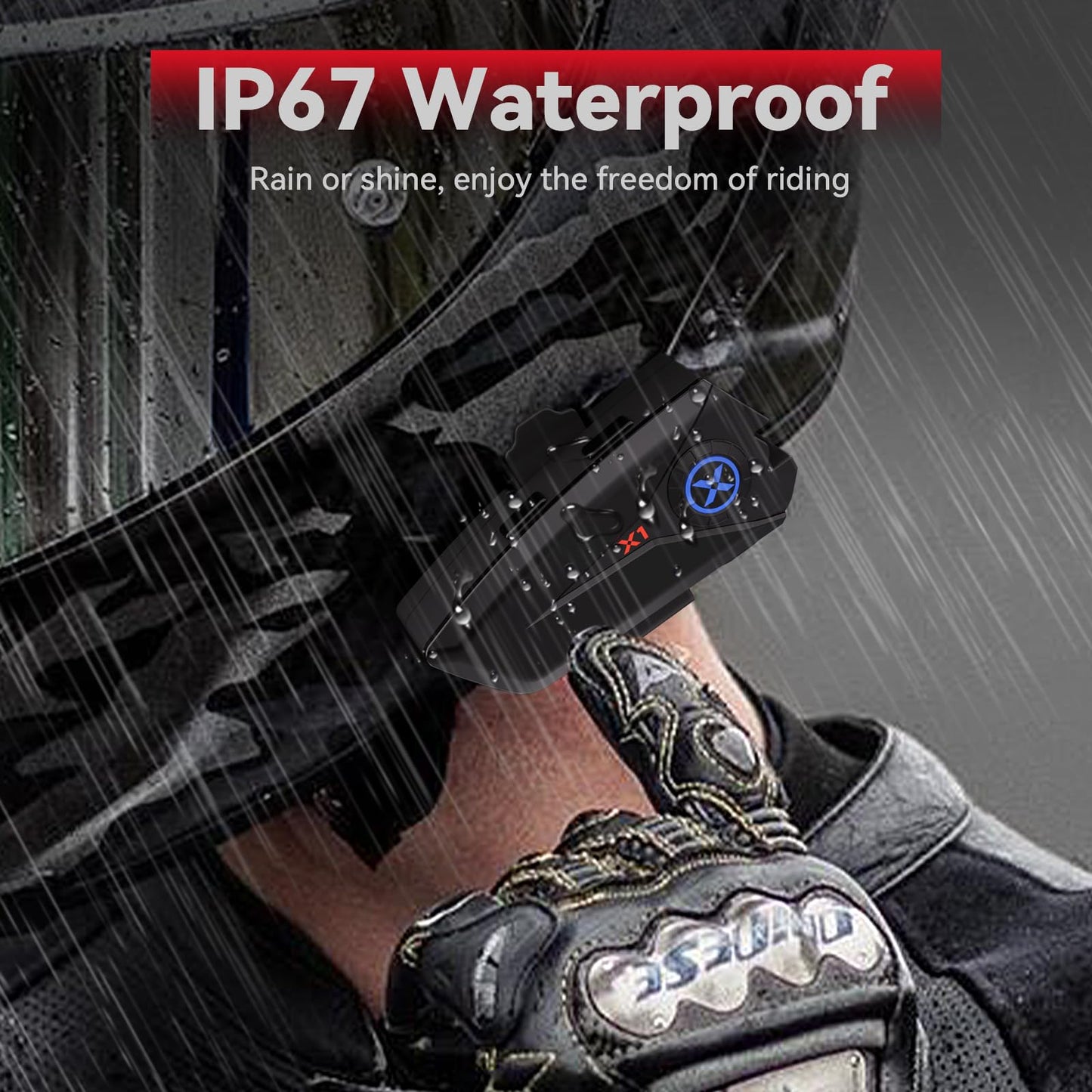 XGP X1 Motorcycle Bluetooth Headset V5.3 with voice assistant, 40mm helmet headphones with IP67 waterproof rating, motorcycle helmet Bluetooth 60 hours playtime for ski/snowboard.