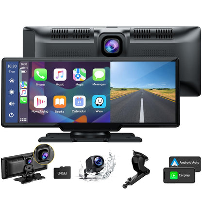 Lamto Wireless Apple Carplay & Android Auto receiver with 2K dashcam Front, 1080P rear camera, 9.26-inch touchscreen Wireless Carplay with Siri/Bluetooth 5.0/FM/AUX/Mirror-Link/64G SD card