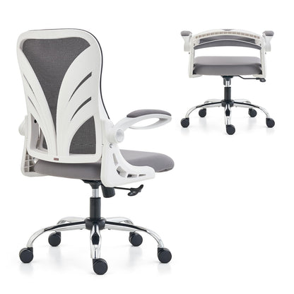 HOLLUDLE Ergonomic Office Chair with Foldable Backrest, Desk Chair with Extended Seat (52 cm), Foldable Armrests and Mesh Lumbar Support Swivel Computer Chair, White