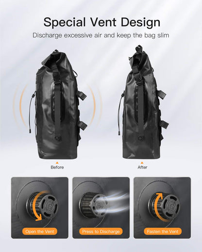 Inateck RollTop Backpack Men 30-35L Waterproof Multifunctional Organizer with Removable Shoulder Strap Drain Valve Waterproof Zipper for Cycling Outdoor Hiking