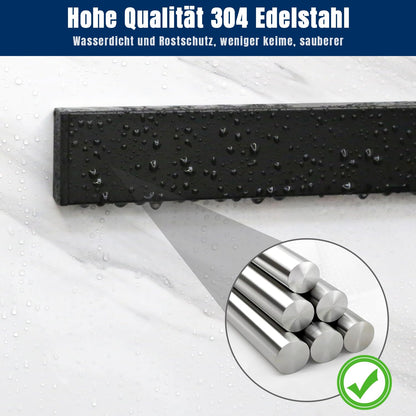 Dmore 50 cm magnetic knife strip with 4 hooks, black magnetic knife holder without drilling, strong magnet knife holder, includes adhesive tape and screws for knives, utensils, and tools.