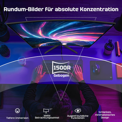 Amzfast Curved Gaming Monitor 27-inch, 240Hz (DP), FHD (1920x1080), sRGB 130%, DCI-P3 98%, VA Panel 1500R, 1ms GtG, Adaptive Sync, Eye-Care, VESA 100x100, HDMI 2.0/DP 1.4 with DP cable - AMZG27C1 Pro