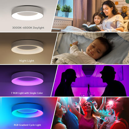 Matane LED ceiling light with RGB color changing, dimmable ceiling lamp with remote control, 24W bulbs 3000K-6500K for youth room living room bedroom children's room bathroom kitchen Round 28cm