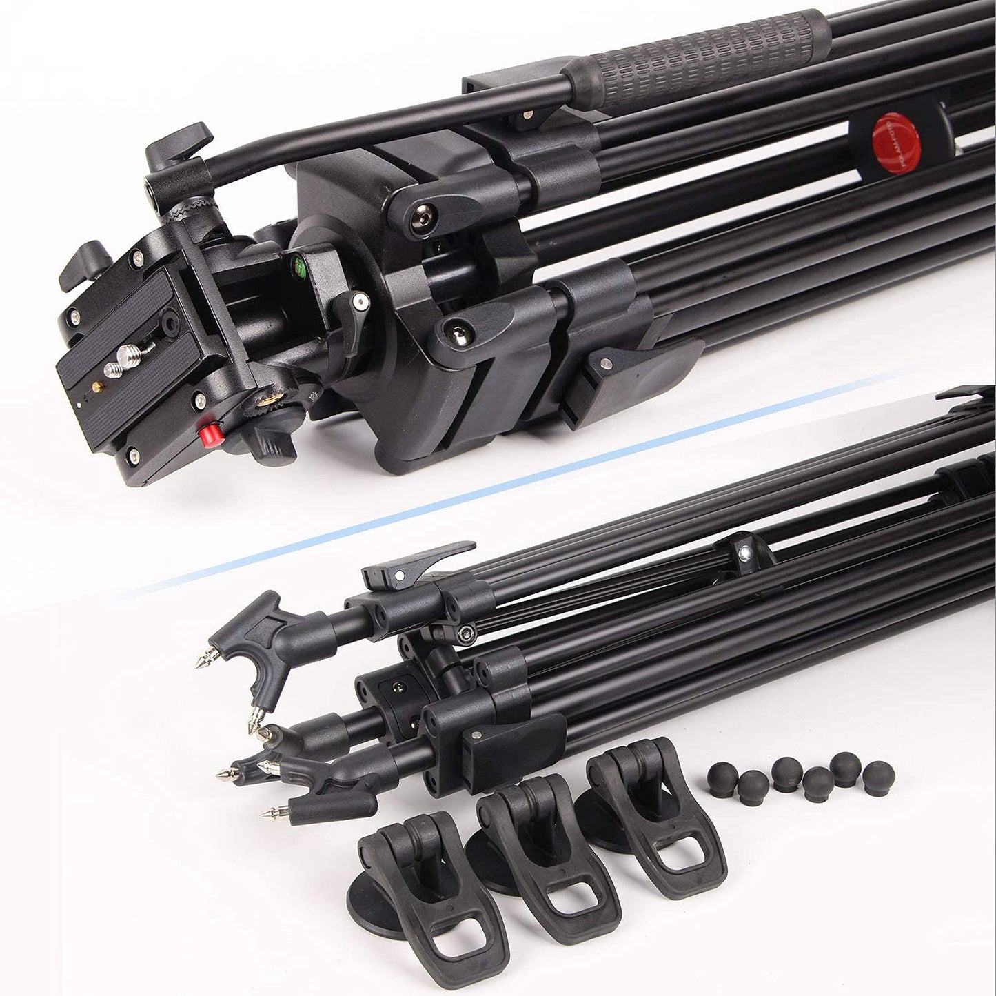 POLAM-PHOTO 163cm Professional Video Tripod with Fluid Head, High-performance Aluminum Double Tube Tripod, Load Capacity 8kg, Durable Tripod for Video Cameras