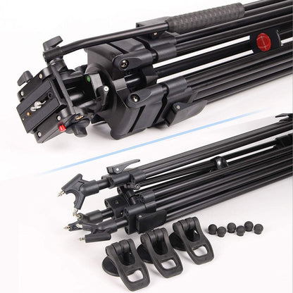 POLAM-PHOTO 163cm Professional Video Tripod with Fluid Head, High-performance Aluminum Double Tube Tripod, Load Capacity 8kg, Durable Tripod for Video Cameras