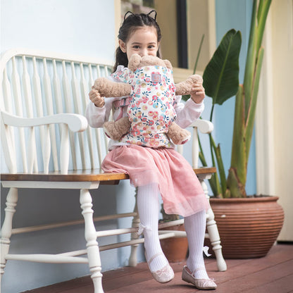 GAGAKU doll carrier, front & back cross shoulder straps, for kids over 3 years old. Made of 100% cotton in pink plum color. Ideal for carrying dolls.