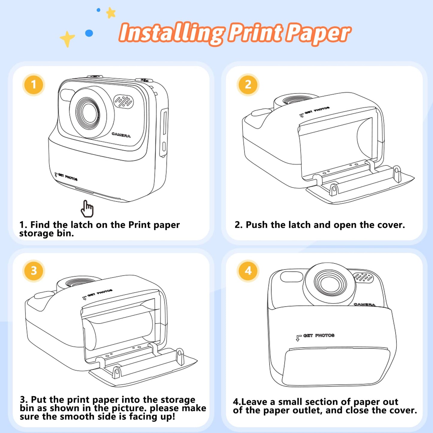 Upgrade kids camera instant print for boys and girls, 1080P HD dual-lens selfie digital camera with printing paper & 32G card, Christmas birthday gifts toy for toddlers and teens.