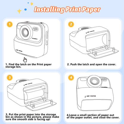 Upgrade kids camera instant print for boys and girls, 1080P HD dual-lens selfie digital camera with printing paper & 32G card, Christmas birthday gifts toy for toddlers and teens.