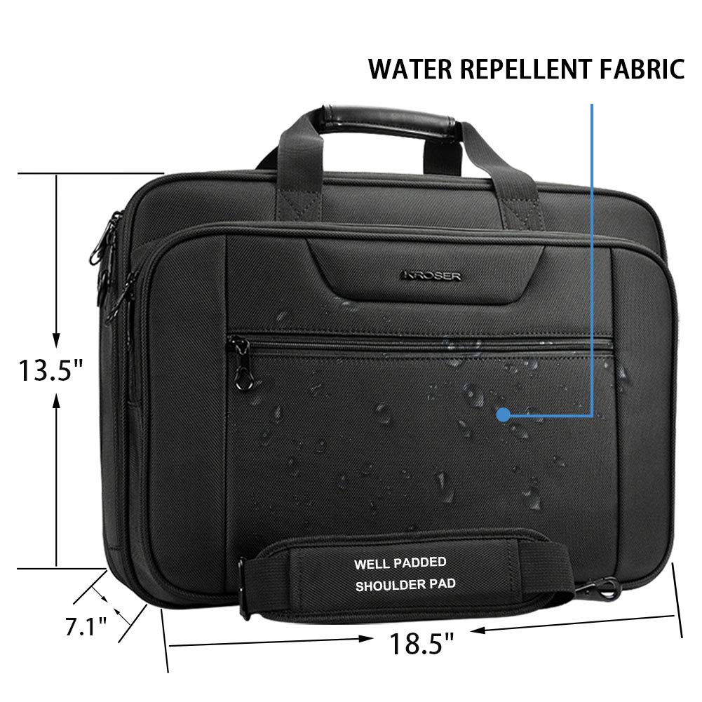 KROSER Laptop Bag XXL 18.5 Inch Shoulder Bags Business Briefcase Fits Up to 18 Inch Water-Resistant Messenger Bag Expandable Capacity for Travel/School/Men/Women-Black PRIME
