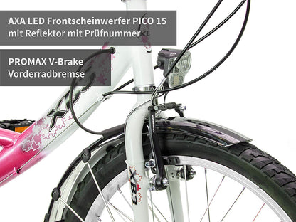 XB3 20 inch girls' bike with 6-speed gears, StVZO-approved hub dynamo, LED light, and standing light (pink)