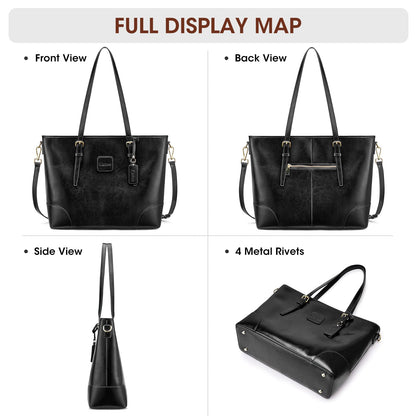 Cattee women's shoulder bag made of genuine leather handbag with 14-inch laptop compartment.