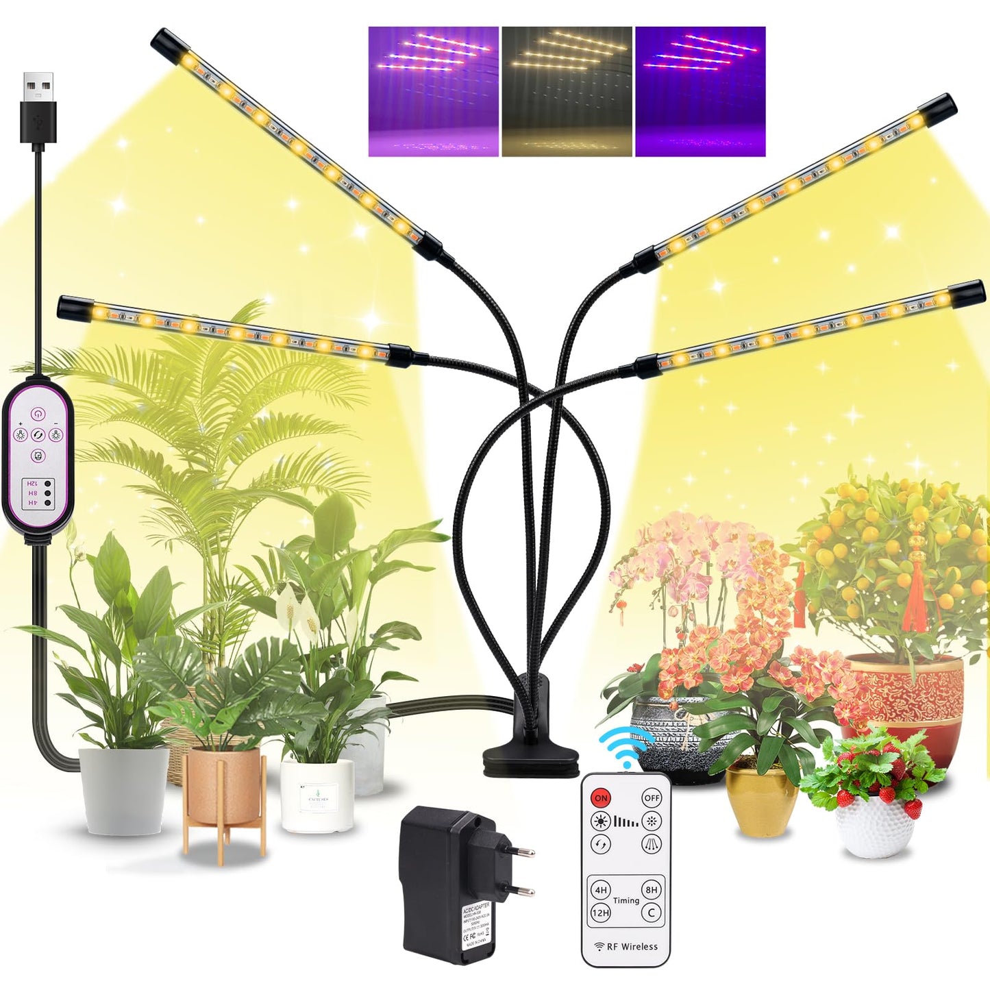 BOTIQUE Plant Light Full Spectrum LED Plant Lamp 80 LEDs LED Grow Lamp 6500K/3000K/660NM Growing Light for Timer, Remote Control, 3 Modes, 10 Levels of Brightness for Gardening