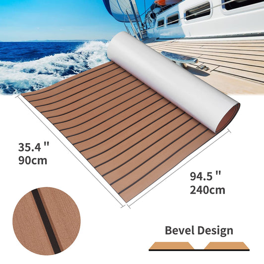 SenMore Eva Teak Self-Adhesive Foam Boat Yacht Floor Non-Slip Mat Marine Deck Hardware for Boats Yacht Marine Carpet with Self-Adhesive Back, 240x90cm