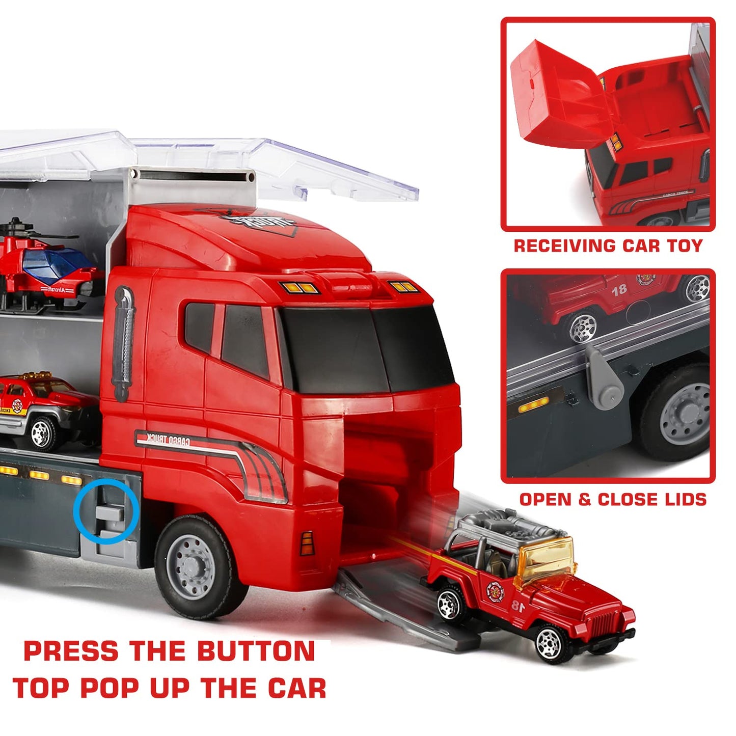 19-in-1 Fire Truck Set, Fire Department Toy Fire Trucks in Truck with 9 Figures for Kids 3+ Years Old