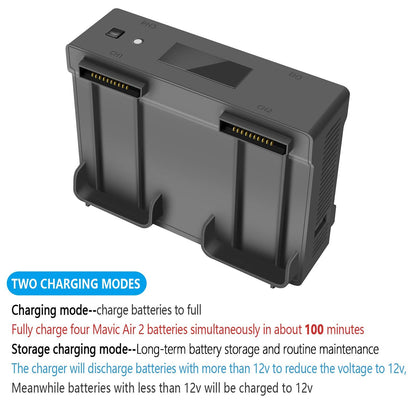 LYONGTECH Air 2S, Mavic Air 2 battery wall charger, and car charger for DJI Air 2S, Mavic Air 2 drone, charge 4 batteries, parallel car battery charging station, 5 in 1 rapid multi-charging hub accessory.