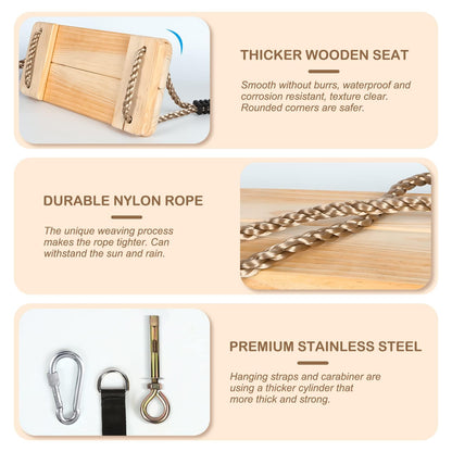 EXTFANS Wooden Swing Outdoor/Indoor | Stable family corner up to 160kg with adjustable ropes | Safe swing seat for kids & adults (40x16x3cm) | For garden, patio, balcony