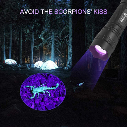 UltraFire UV flashlight 395-405 nm black light LED flashlight, zoomable UV light, stepless dimming UV lamps, small ultraviolet light