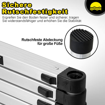 Ansobea Telescoping Ladder Extendable Aluminum, Non-Slip Folding Ladder, Step Ladder Multi-Purpose, 150 kg 330 Pound Capacity, Aluminum Ladder (2.6M with Hooks)