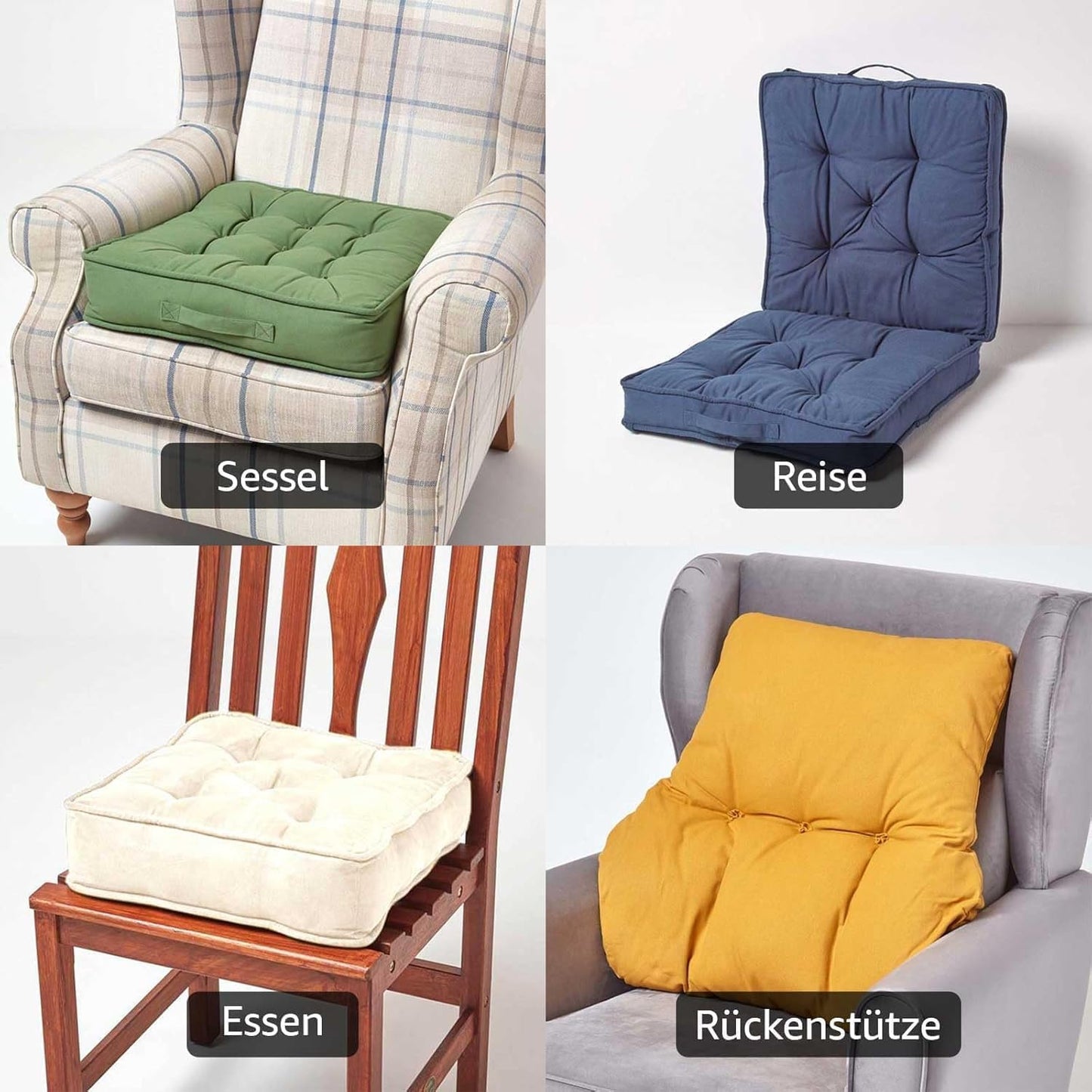 Homescapes Thick Seat Cushion 50x50 cm Cream, 10 cm high chair pad/seat booster with velour cover, solid floor cushion with carrying handle
