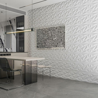 Art3dwallpanels PVC 3D Wall Panel Diamond for Interior Wall Decor in White, 3D Textured Wall Panels, 33 Pieces Tiles
