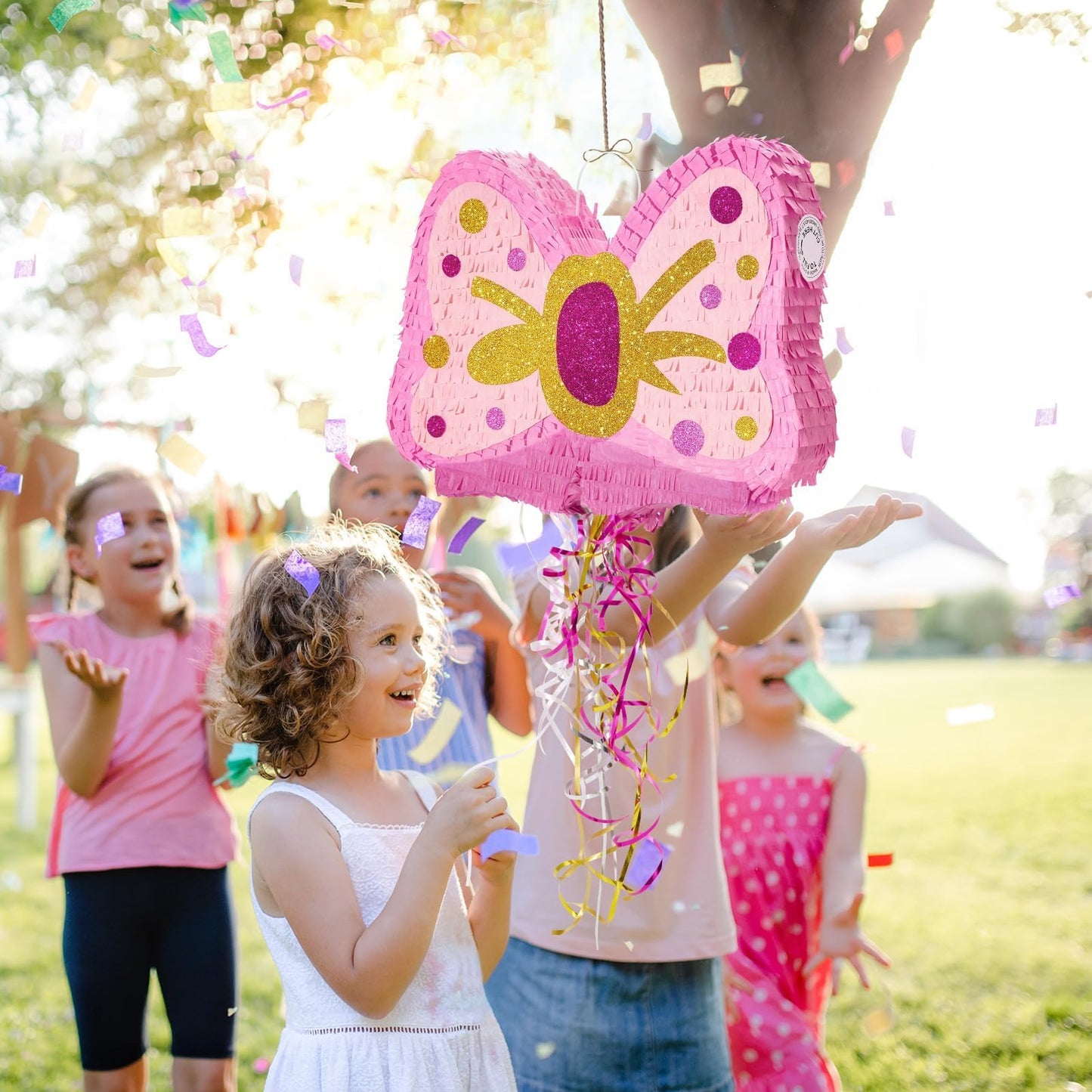 WERNNSAI Fly Piñata - Pink glitter fly piñata birthday party decor for girls kids piñata with stick and blindfold birthday party decor piñata with pull string accessories with princess theme