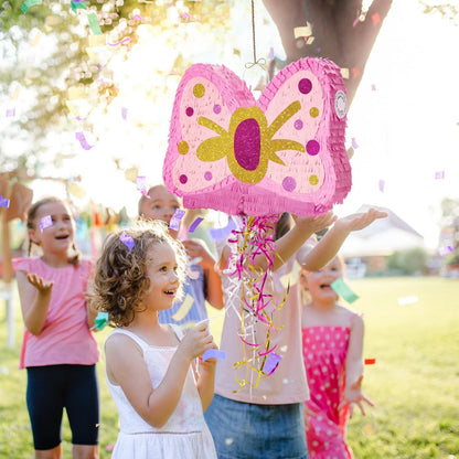 WERNNSAI Fly Piñata - Pink glitter fly piñata birthday party decor for girls kids piñata with stick and blindfold birthday party decor piñata with pull string accessories with princess theme