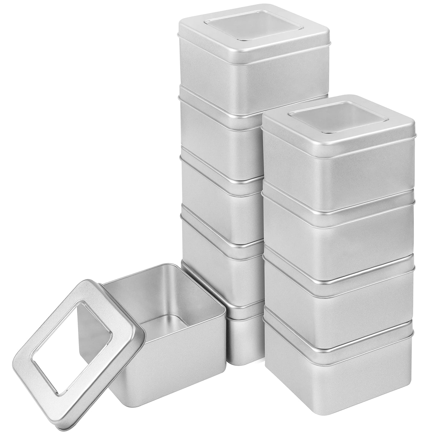 Kurtzy Silver Metal Cans with Lid (10 Pack) 9x9xH5.7cm Small Metal Boxes Portable Empty Metal Box with Lid without Hinge - Mini Storage Box Metal Rectangular Containers & Survival Kit